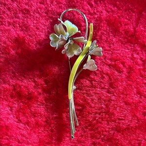 Vintage HOBE Signed Floral Silver and Yellow Brooch